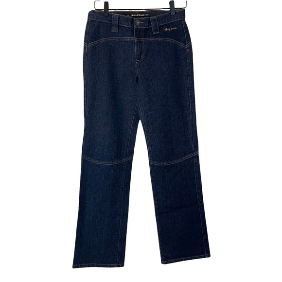 Dkny Denim - DKNY Vintage 80's look straight dark wash jeans with gold seams and no p…